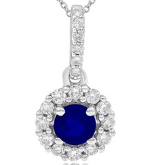.49CT DIAMOND & AAA SAPPHIRE 14KT WHITE GOLD CLASSIC FLOWER FUN FLOATING PENDANT