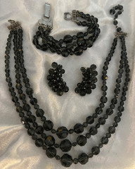 VINTAGE AURORA BOREALIS (AB) 17″ NECKLACE, 7″ BRACELET & SCREW-BACK EARRINGS SET