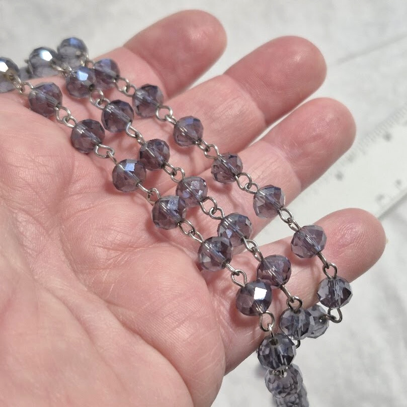Amethyst Violet Round Faceted Crystal Glass Chain Linked 28 Inch Necklace