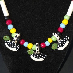 VTG Flying Colors 3 Duck Colorful Ceramic Bead Necklace Bold Statement