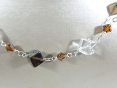 925 STERLING SILVER ROCK CRYSTAL & SMOKY QUARTZ MODERNIST CUBIST 18″ NECKLACE