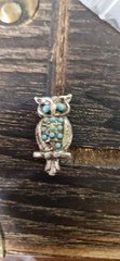 Silver Tone Owl Brooch Pin w/ Blue Round Stones
