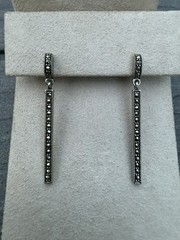Vintage 925 Sterling Silver Thailand Marcasite Bar 45mm Dangle Drop Earrings.