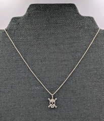 By Marsala Mfg Vtg Sterling 925 Diamond Skull Crossbone Pendant 16″ Box Necklace