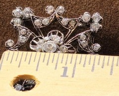 Silver Tone Filigree Brooch With Clear Rhinestones Floral Design 1.5 Inches