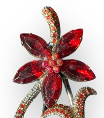 Vintage Red Garnet Brooch Flower Floral Silver Tone Bouquet Pin Leaves 2 in