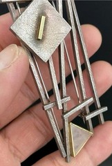 Mid Century MCM Sterling Silver .925 W/ 18K & 22K Gold 3 1/8″ Geometric Brooch