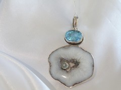 Huge Sterling Silver 925 Natural Heated Blue Topaz Modernist Pendant