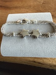 Vintage Italian 925 Sterling Silver Two Sliding Stars Double Rope Bracelet 7.75”