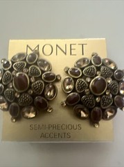 Vintage Monet Clip Earrings Semi Precious Stones (rubies) MSRP: $60 In 1980s