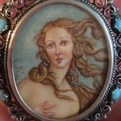 Antique 800 Silver Handpainted Lady Portrait Cameo Brooch Pendant Turquoise Cabs
