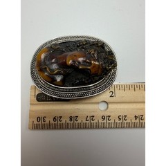 Antique Sterling Silver Cameo Brooch High Relief Amber Toned Lady Portrait #1193