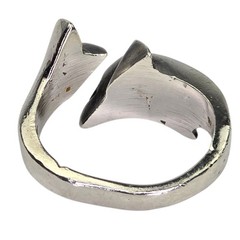Vintage Mexico Sterling Silver Artisan Dolphin Ring Black Onyx Inlay Sz 5.5