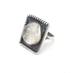 Brutalist Rutilated Quartz Sterling Silver Statement Ring Sz 7 Vintage Artisan