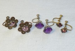 3 Pairs Antique Glass Plastic Silver Marcasite Screw Back Earrings 1894 – 1920s