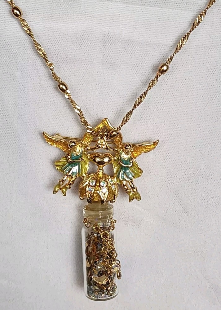 Vintage RARE HTF Retired Kirks Folly Angel Folly Dust Necklace/Pin w/Box 36″