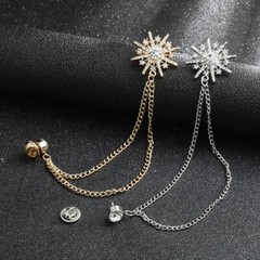 Rhinestone Star Brooch Crystal Tassel Chain Corsage Suit Coat Badge Lapel Pins
