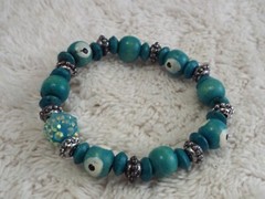 Teal Wood Bead God’s Eye Bead Stretch Bracelet (G20)