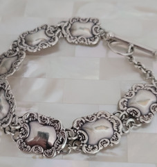 Vintage SE Thailand 925 Sterling Silver Repousse Link Bracelet 8″ L