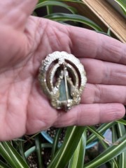 Vtg BUDDHA Faux Jade Brooch Gold Tone W/Rhinestones & Pearl **READ**