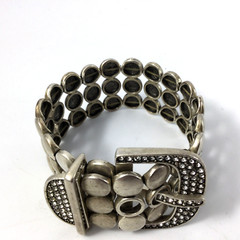 Premier Designs Silver Metal Stretchable Buckle Up Bracelet with Rhinestones