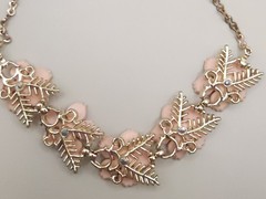 Vintage 1950s Pink Thermoset Flower Necklace & Screw Back Earrings Jewelry Set