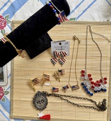 Vintage American Patriotic Costume Jewelry Lot Red White Blue 4th Of July 250th
