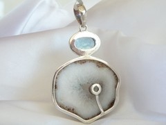 Huge Sterling Silver 925 Natural Heated Blue Topaz Modernist Pendant