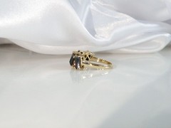 Sterling Silver 925 Gold on Art Deco Style Black Spinel Unique Ring Size 6