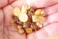 Vintage Signed Austria Cluster Style Brooch W/ Amber Yellow Brown Glass Cabochon