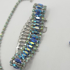 VTG B. David Blue Green Aurora Borealis Rhinestone Choker Necklace & Bracelet
