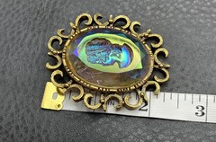 Vintage Huge AB Aurora Borealis Rainbow Glass Cameo Intaglio Brooch Gold Tone