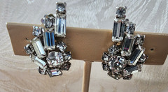 Vintage Earrings Art Deco Rhinestone Spray Clip On Prong-set Baguette and Round