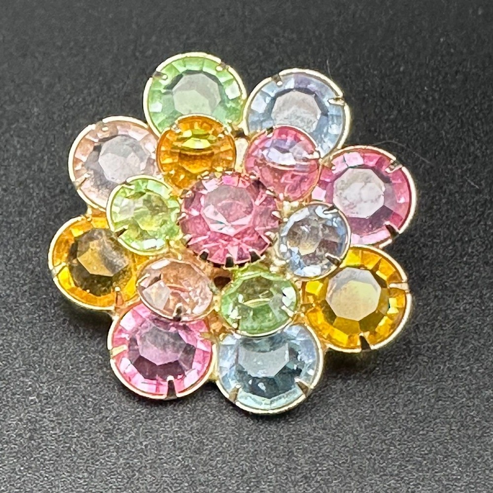 Vintage “Tutti Fruitti” Rhinestone Flower Brooch – 1.21″ Diameter