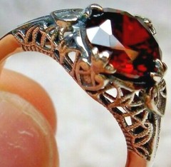 NATURAL Garnet Ring, Sterling Silver Victorian Filigree (Custom-Made)* D162