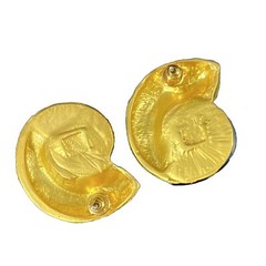 Nautilus Shell Pierced Earrings Gold Tone Teal Gripoix Style Jelly Resin Crystal