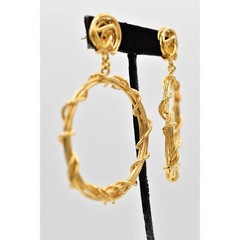 Vintage Chunky Dangle Earrings Pierced Post Wired Circle Round Gold NOS 1980s W1