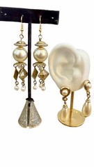 VTG Gold Tone Dangle Faux Pearls Earrings LOT 2 Pierced Lobe LIGHTWEIGHT READ 2″