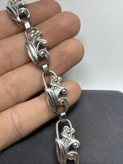 Danish Designer La Paglia Sterling Silver Floral Link Flower Bracelet 6.25in