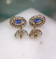 Vintage 14K White Gold Tanzanite Diamond Halo Stud Earrings