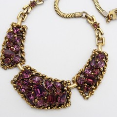 Vtg Barclay Purple Amethyst Rhinestone Gold Tone Necklace Choker Mesh Bib Signed