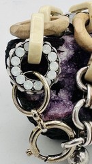 Lanvin Paris Statement Link Bracelet Signed Crystal Wood Resin Designer