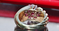 18k yellow gold ring 1.45ct diamond treated ruby sz 6.5 swirl 11.00g N3070M