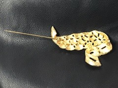 TARA Brooch Aurora Borealis Rhinestones Gold Tone 2.5 inches