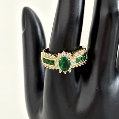Ladies Green & Clear CZ Yellow Gold Plated Sparkly Statement Ring Size 11.25