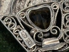 Antique 800 Silver EARRINGS Russian Hand Made Heart Shape Citrines 84P Rope/Bead