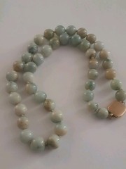 Vintage 1950s Natural Jade 10 Mm.Bead Necklace with A Gold Filled Clasp Knotted