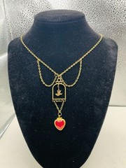 Vintage Boho Quirky Love Bird Dove Pink Photo Heart Locket Statement Necklace