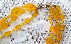 Vintage Orange Gold 3 Strand Lucite Bead + Faux Fire Opal Chain Necklaces Set 2