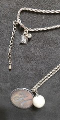 John Wind Sorority Gal Cotton faux Pearl Initial Necklace Letter H Silver tone